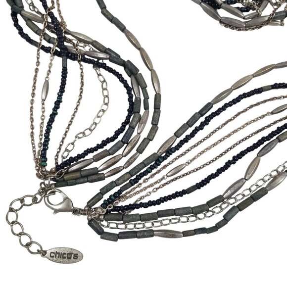 Chico's Rope & Choker Necklace 9 Strands of Beads and Chain - Picture 5 of 10